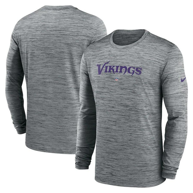 Men's Grey Minnesota Vikings Sideline Team Velocity Performance Long Sleeve T-Shirt